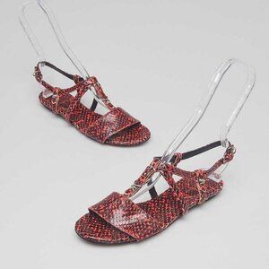 Balenciaga Red/Black Snakeskin Strappy Flat Sandals Size 6.5/37